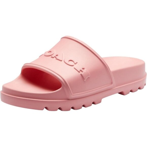Coach Jesse Slide Sandals Women’s Size 11 Pink Rubber Logo Slip-On Comfort - Picture 2 of 5